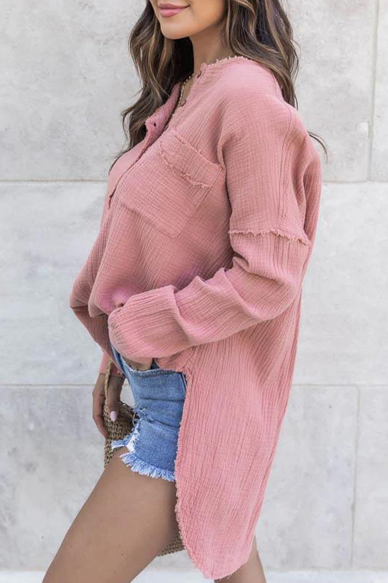 Dorotea | Casual tops with plain buttons and O-neck