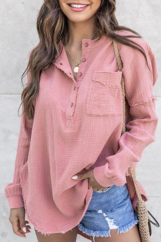 Dorotea | Casual tops with plain buttons and O-neck