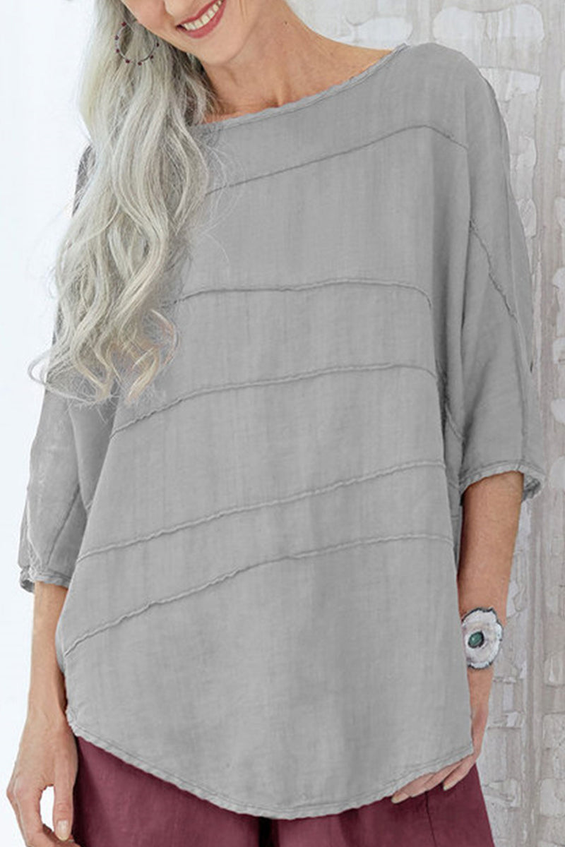 Delia | Casual solid color O-neck tops