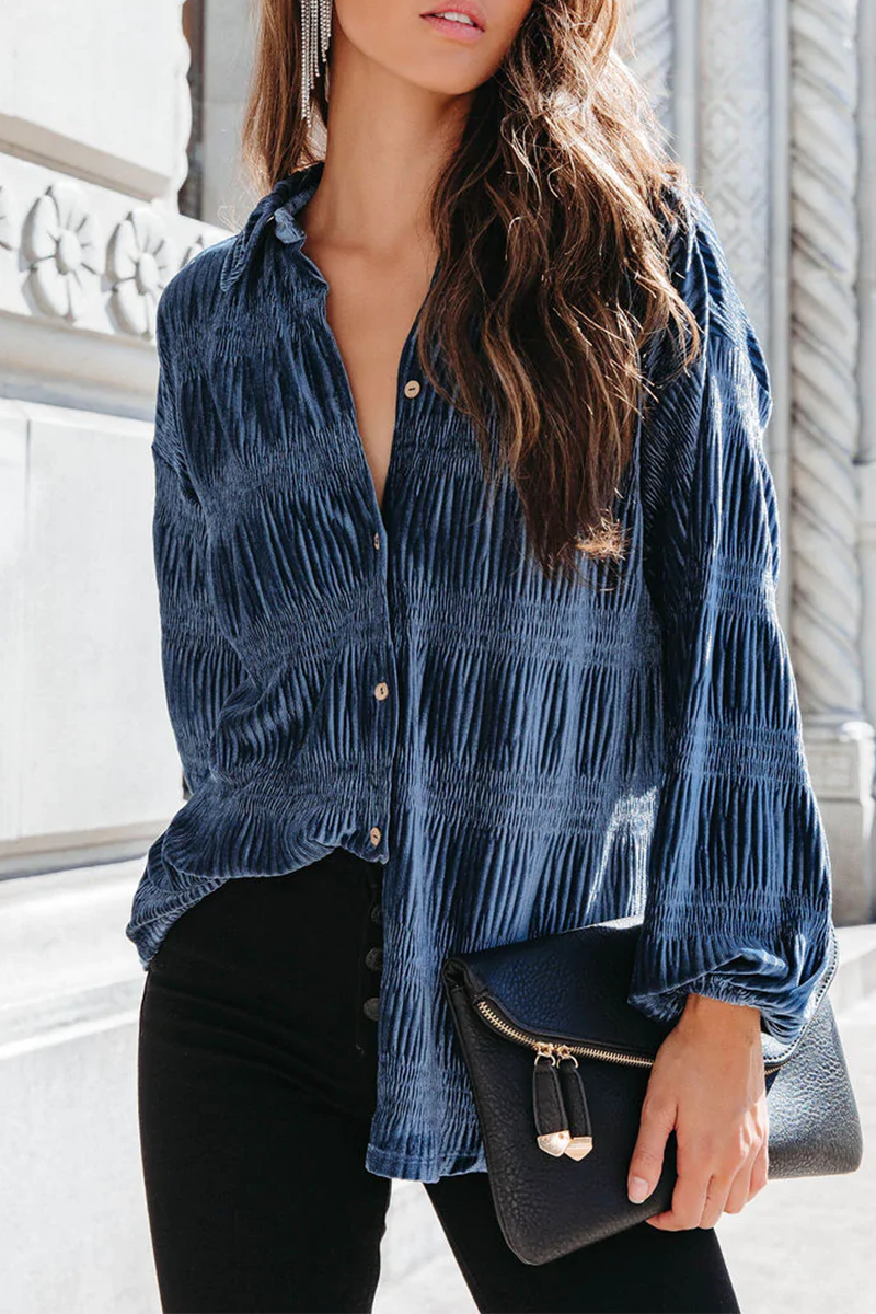 Ema | Casual, solid patchwork tops with a turn-down collar