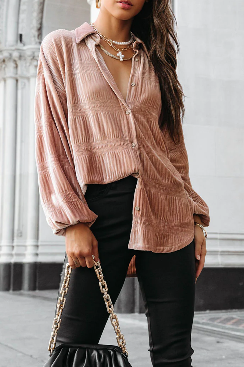 Ema | Casual, solid patchwork tops with a turn-down collar