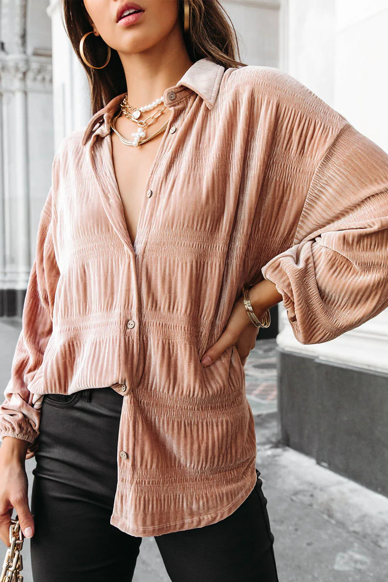 Ema | Casual, solid patchwork tops with a turn-down collar