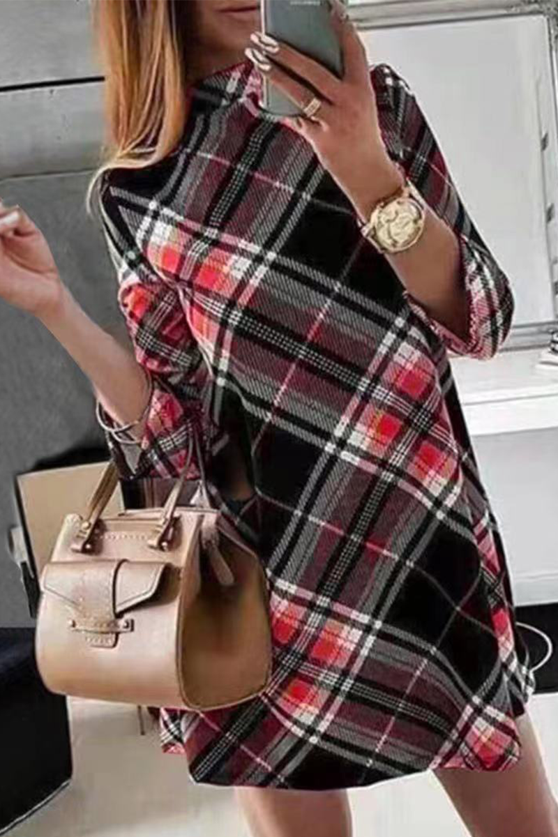Esther | Street check straight dress with half turtleneck