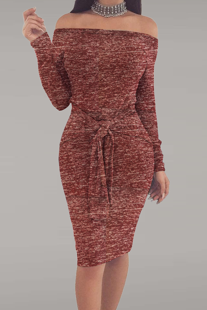 Fabiola | Street Solid Patchwork Off-the-Shoulder Pencil Skirt Dresses