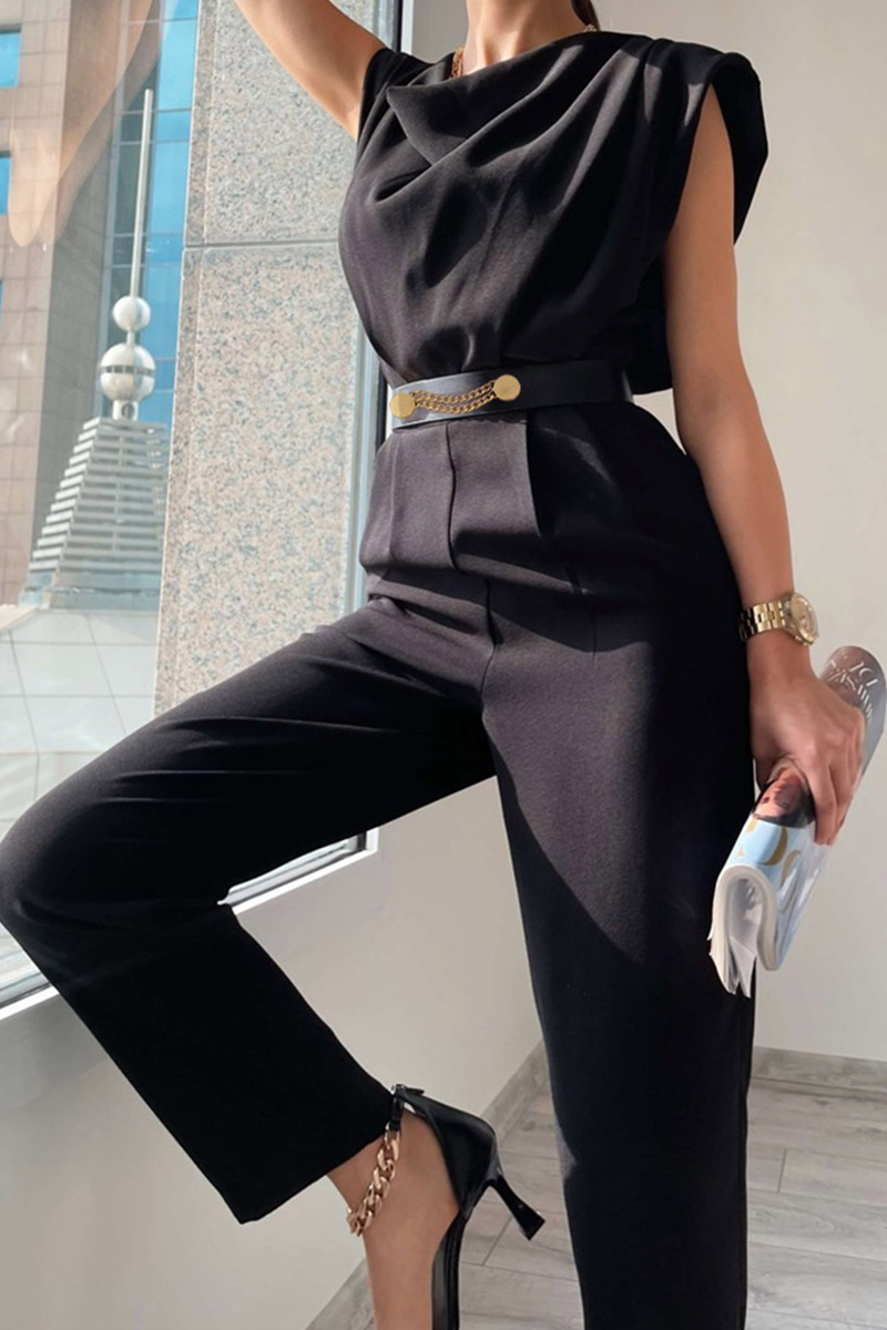 Gertrudis | Street Solid Patchwork Scoop Neck Regular Fit Jumpsuits