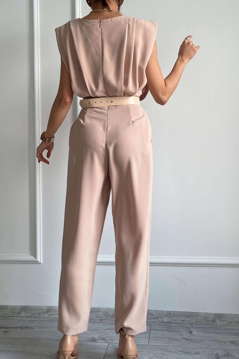 Gertrudis | Street Solid Patchwork Scoop Neck Regular Fit Jumpsuits