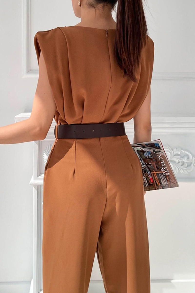 Gertrudis | Street Solid Patchwork Scoop Neck Regular Fit Jumpsuits