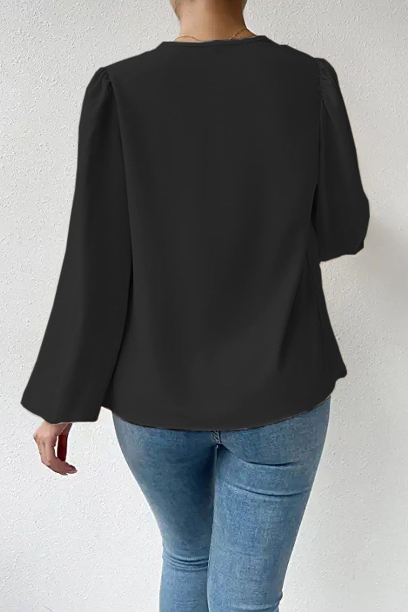 Fiona | Casual solid patchwork scoop neck tops