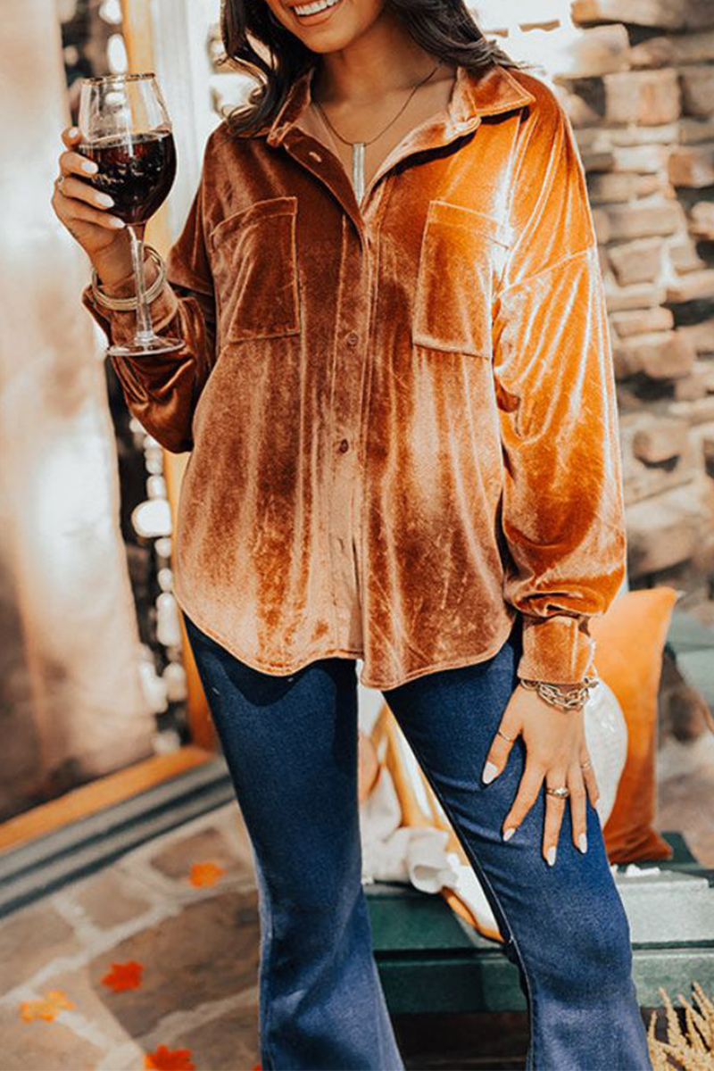 Glenda | Casual, solid patchwork tops with a turn-down collar