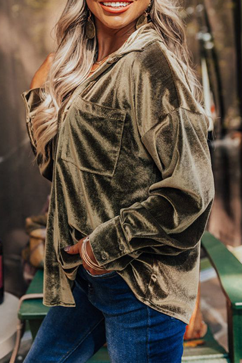 Glenda | Casual, solid patchwork tops with a turn-down collar