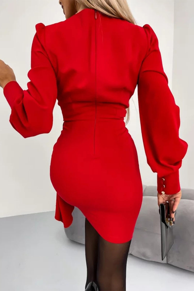 Griselda | Sexy elegant solid dresses with zipper and V-neck, one-tier skirt