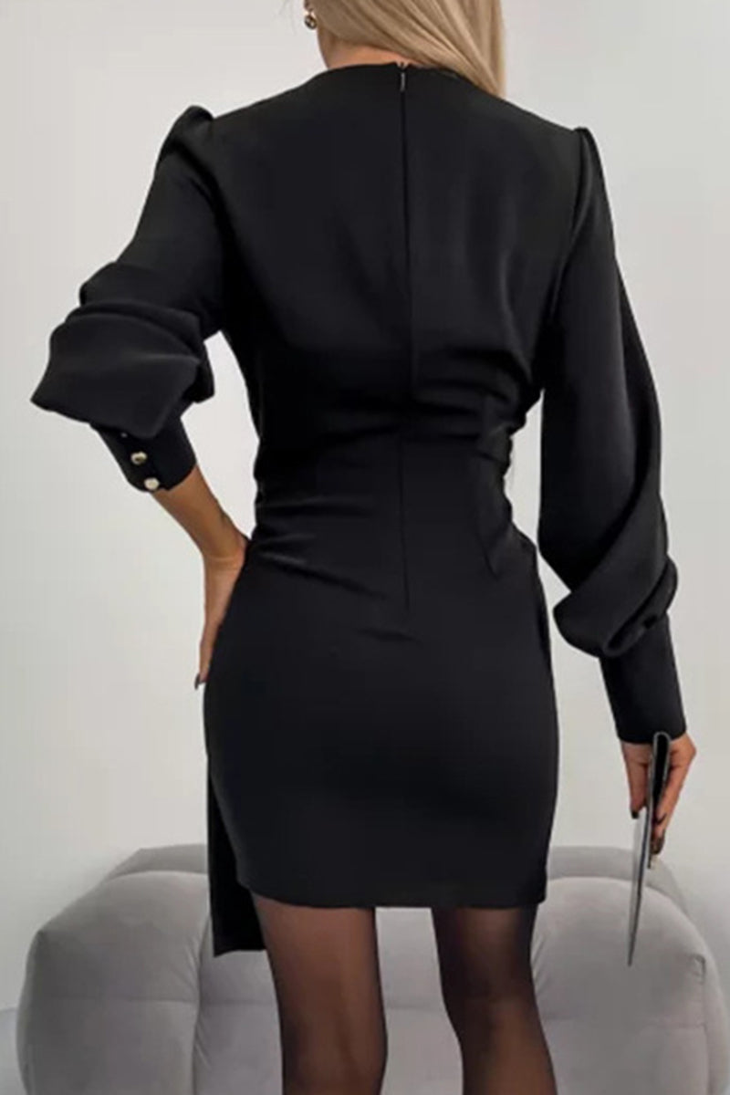 Griselda | Sexy elegant solid dresses with zipper and V-neck, one-tier skirt