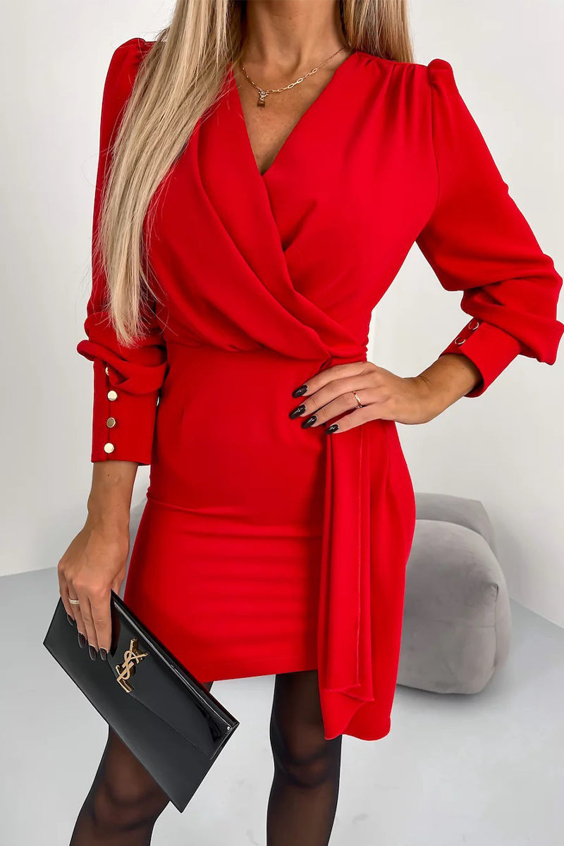Griselda | Sexy elegant solid dresses with zipper and V-neck, one-tier skirt