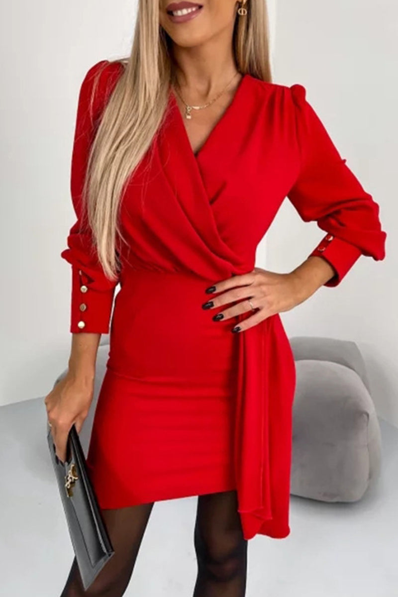 Griselda | Sexy elegant solid dresses with zipper and V-neck, one-tier skirt