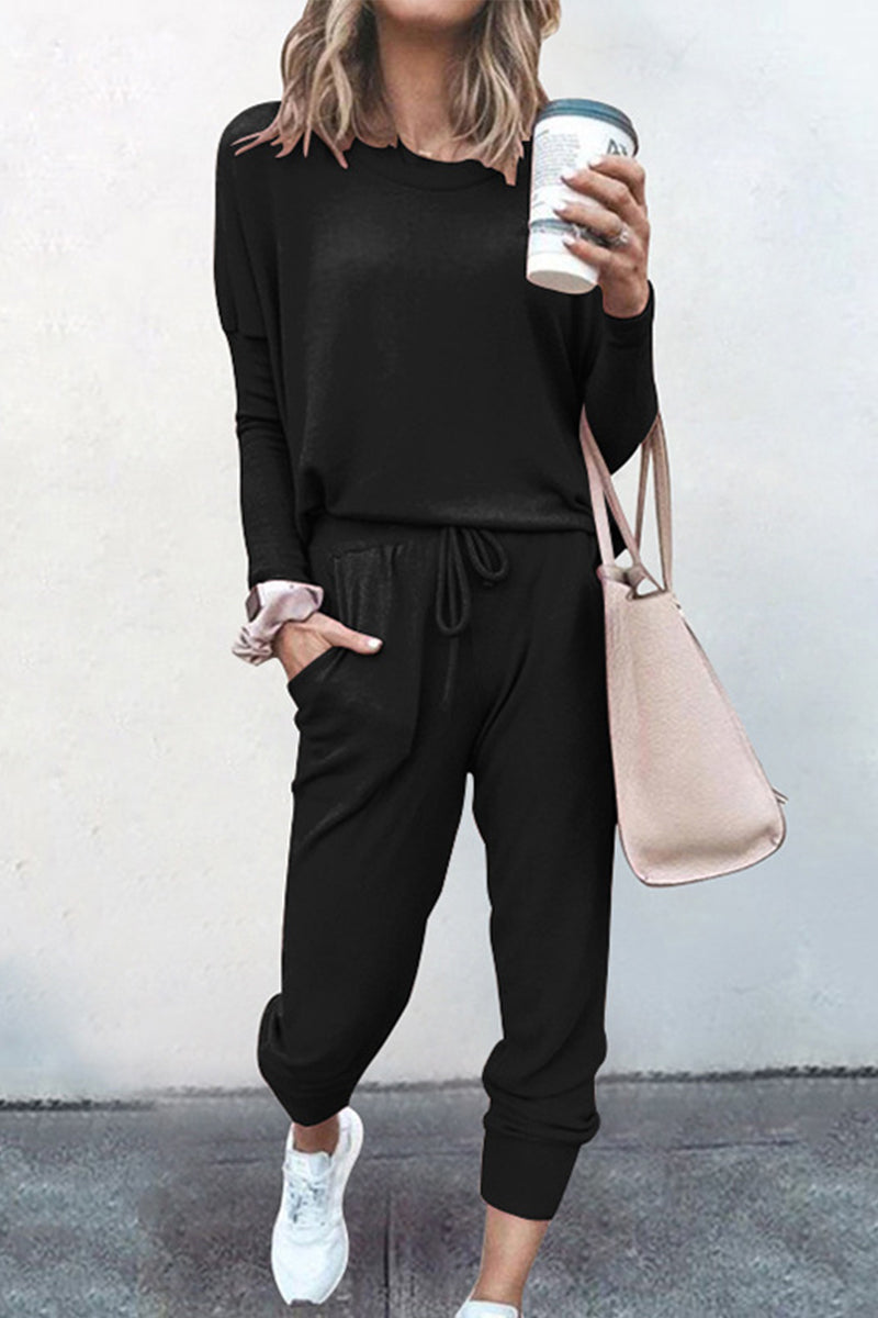 Guillermina | Casual solid color asymmetrical long sleeve O-neck two piece suit