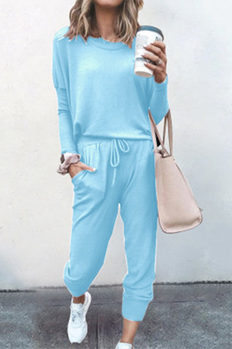 Guillermina | Casual solid color asymmetrical long sleeve O-neck two piece suit