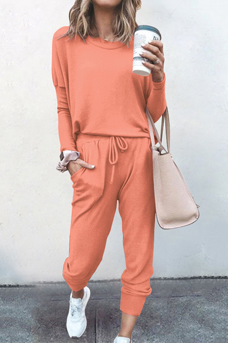 Guillermina | Casual solid color asymmetrical long sleeve O-neck two piece suit