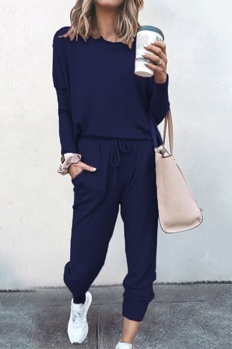 Guillermina | Casual solid color asymmetrical long sleeve O-neck two piece suit