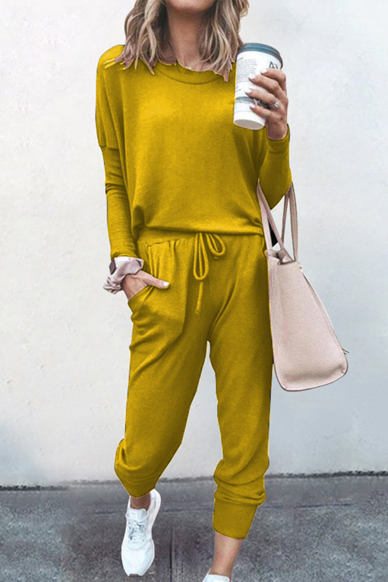 Guillermina | Casual solid color asymmetrical long sleeve O-neck two piece suit