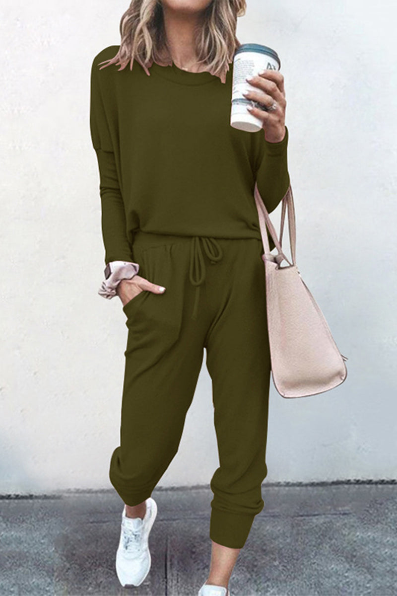 Guillermina | Casual solid color asymmetrical long sleeve O-neck two piece suit