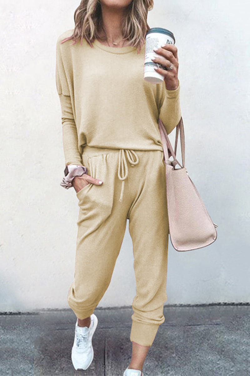 Guillermina | Casual solid color asymmetrical long sleeve O-neck two piece suit