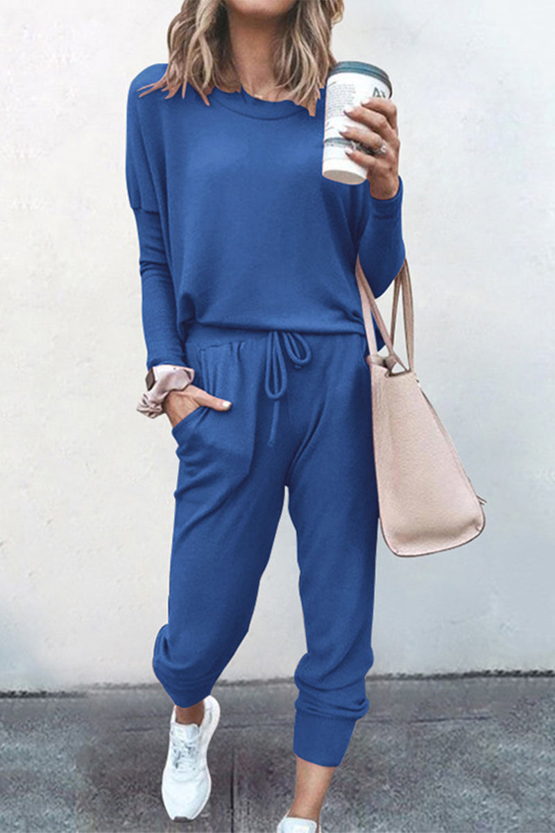 Guillermina | Casual solid color asymmetrical long sleeve O-neck two piece suit