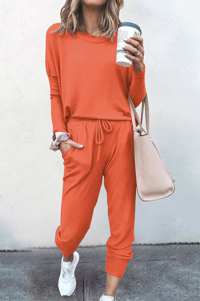 Guillermina | Casual solid color asymmetrical long sleeve O-neck two piece suit
