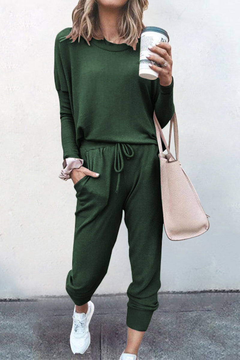 Guillermina | Casual solid color asymmetrical long sleeve O-neck two piece suit