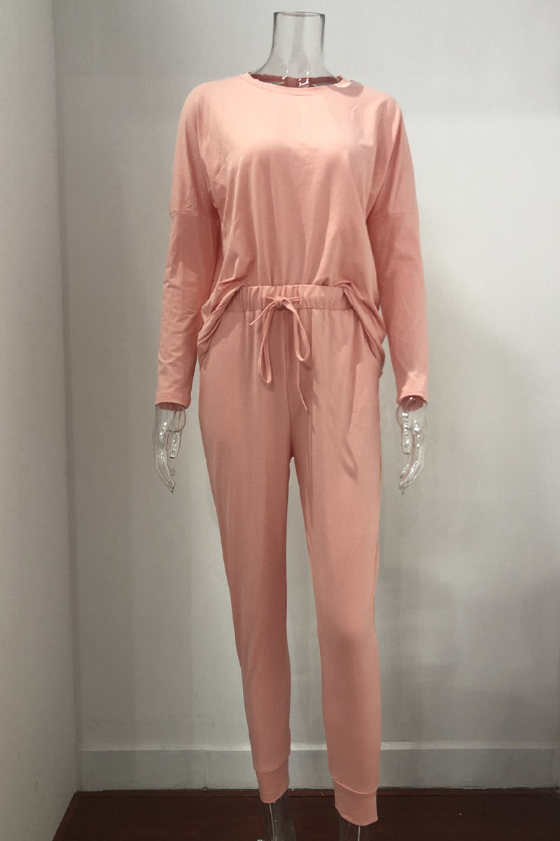 Guillermina | Casual solid color asymmetrical long sleeve O-neck two piece suit