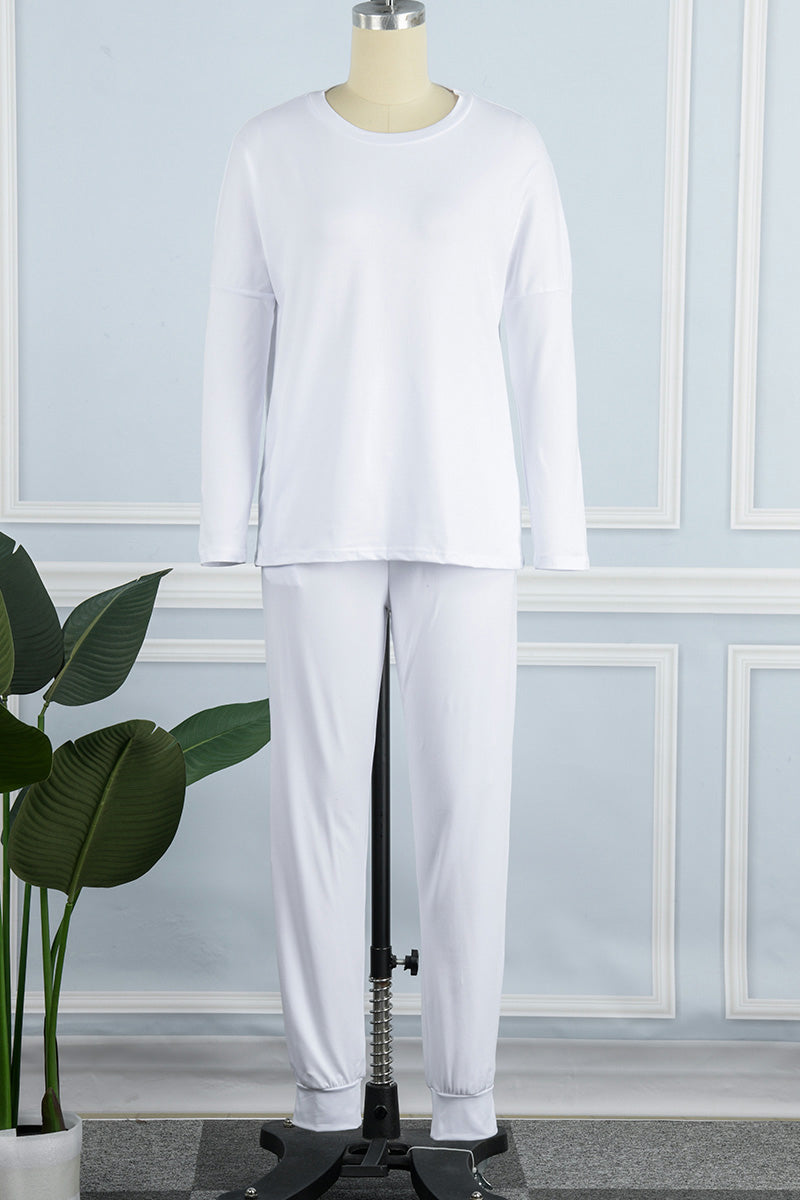 Guillermina | Casual solid color asymmetrical long sleeve O-neck two piece suit