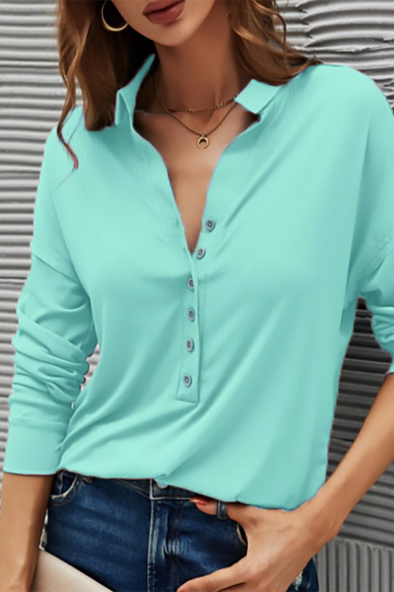 Silvia | Casual T-shirts with plain buttons and turn-down collar