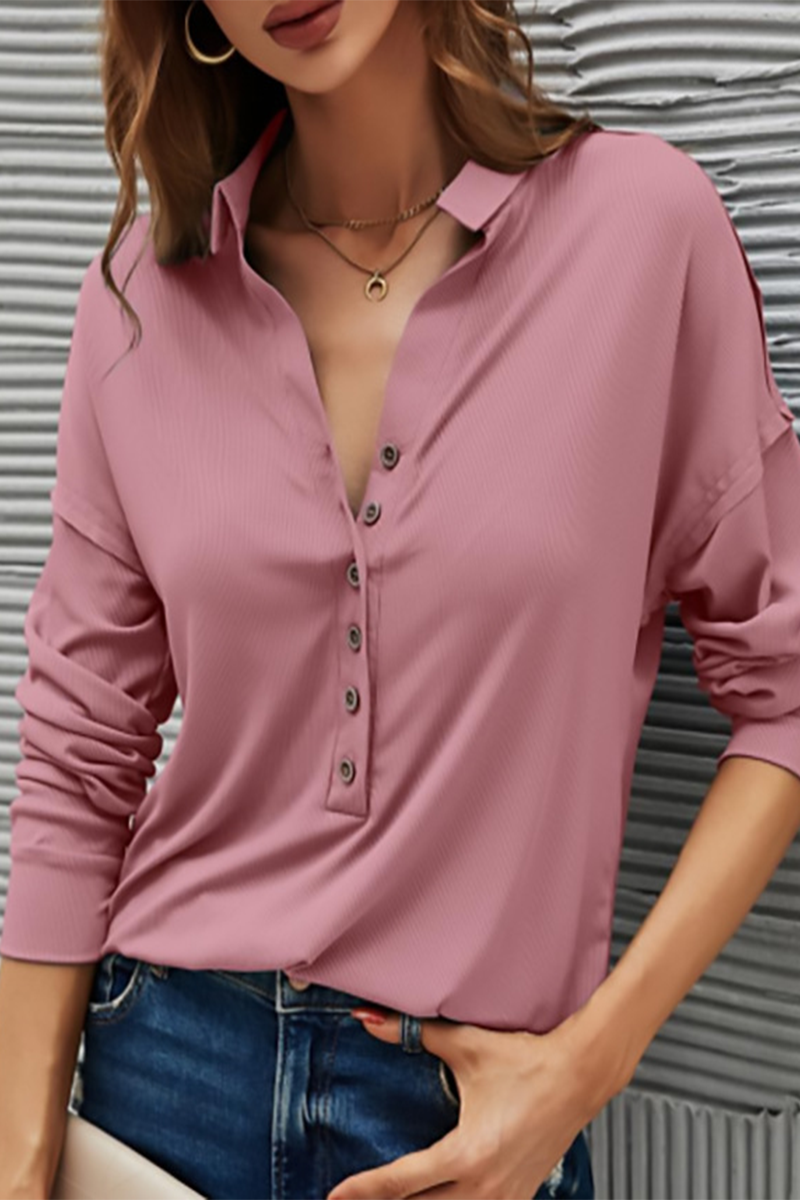 Silvia | Casual T-shirts with plain buttons and turn-down collar