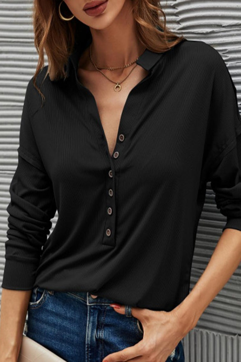 Silvia | Casual T-shirts with plain buttons and turn-down collar