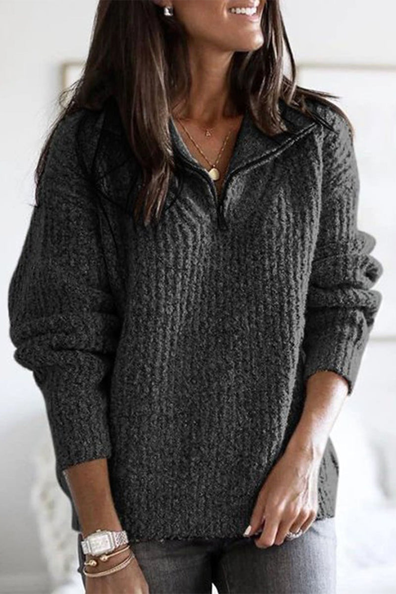 Ivette | Casual solid sweater with zip and collar