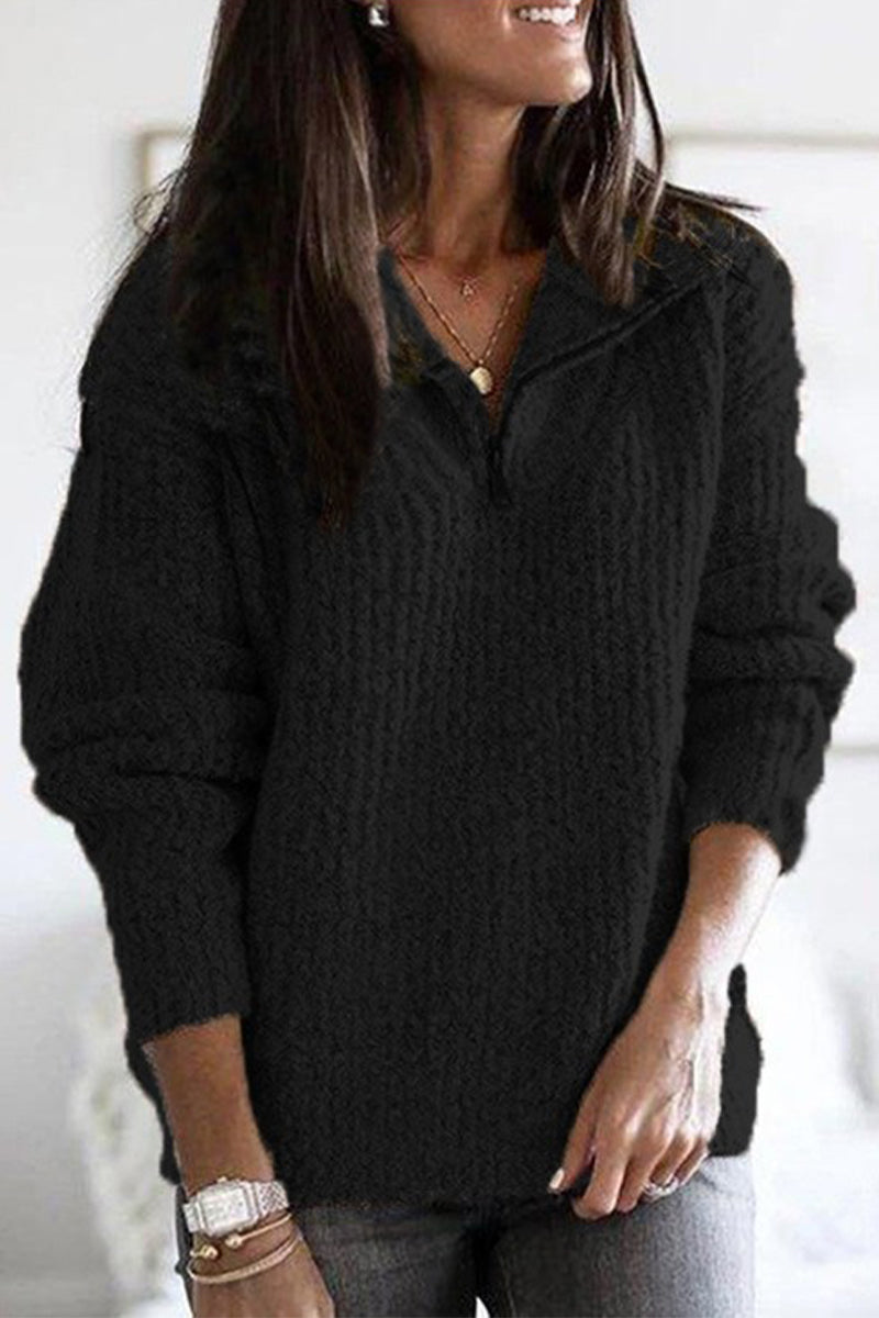 Ivette | Casual solid sweater with zip and collar