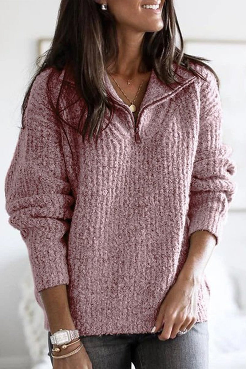 Ivette | Casual solid sweater with zip and collar