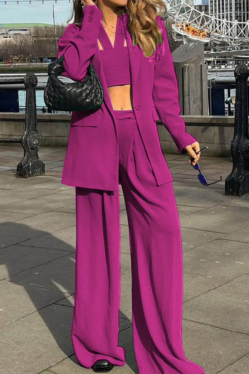 Paula | Elegant solid color solid color long sleeve two piece dress with lapel collar