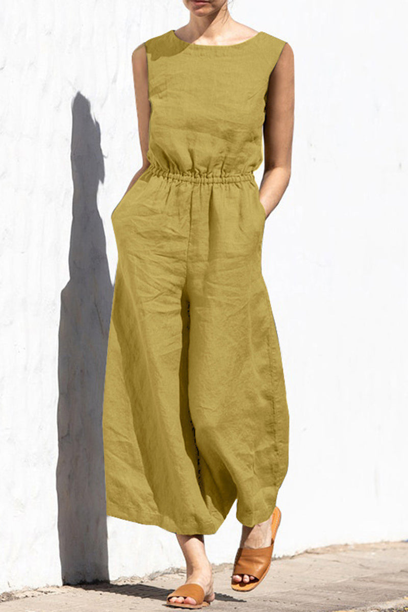 Janeth | Casual plain plain loose O-neck jumpsuits
