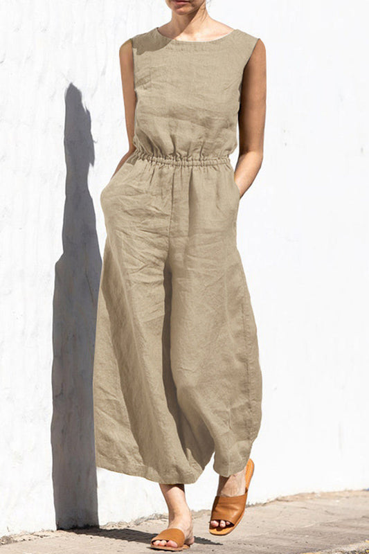 Janeth | Casual plain plain loose O-neck jumpsuits