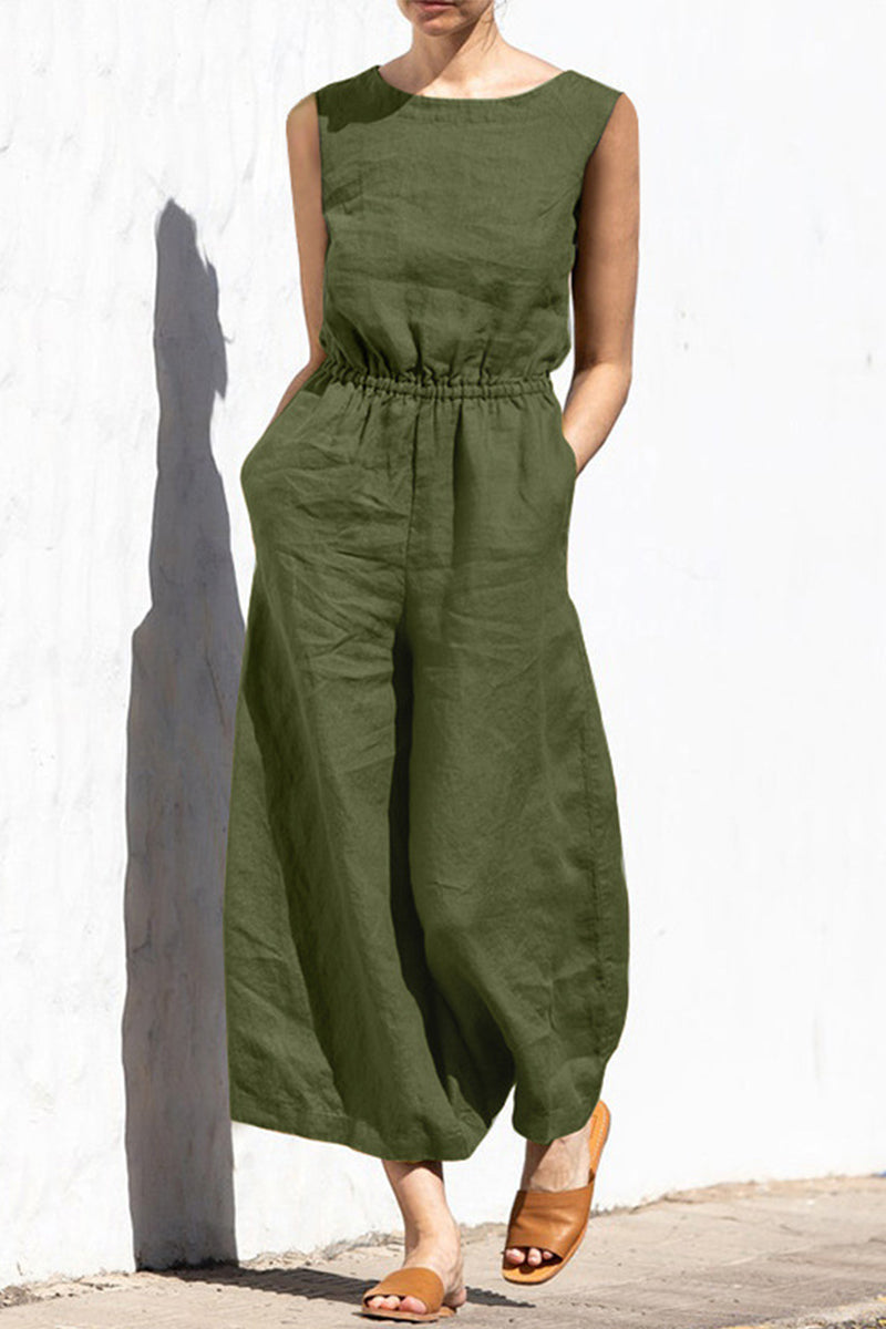 Janeth | Casual plain plain loose O-neck jumpsuits