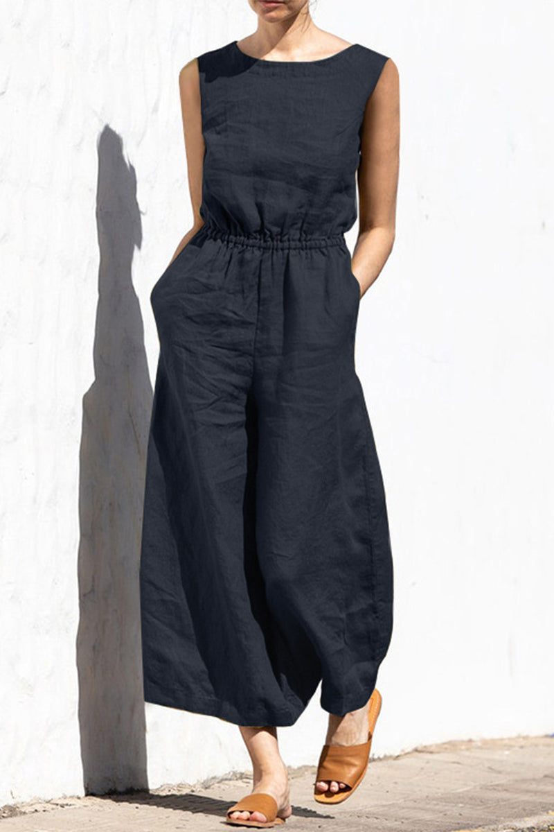 Janeth | Casual plain plain loose O-neck jumpsuits