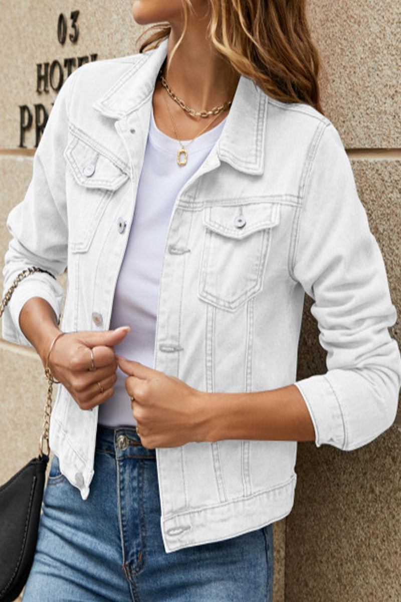Jesica | Street-chic, solid color, long-sleeved denim jacket with turn-down collar and regular pocket
