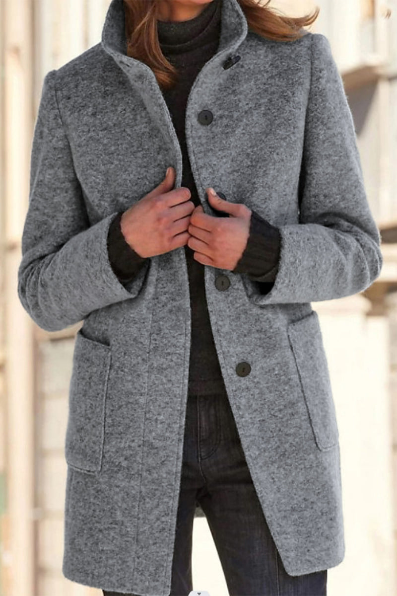 Emma | Casual solid color outerwear with stand-up collar