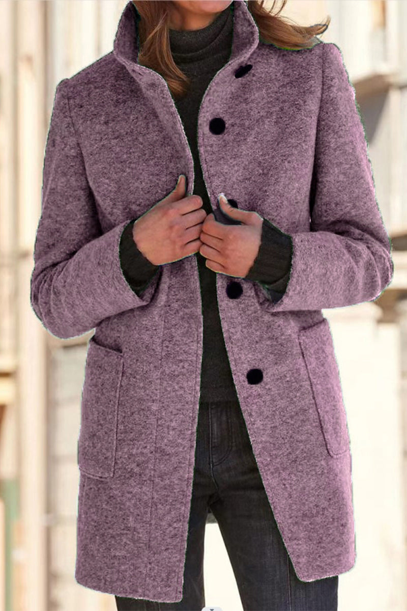 Emma | Casual solid color outerwear with stand-up collar
