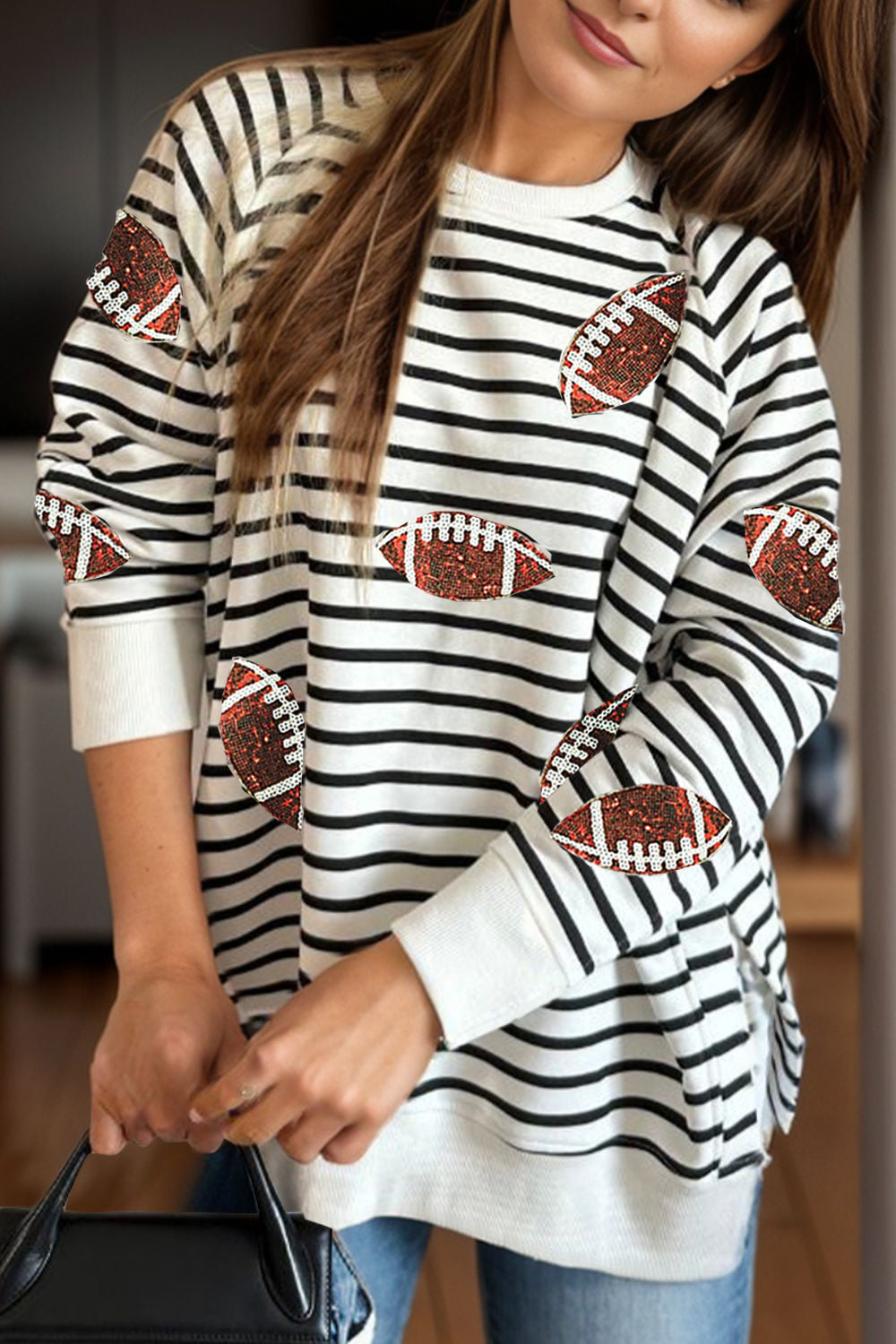Petra | Striped sequin long-sleeved football sweatshirt