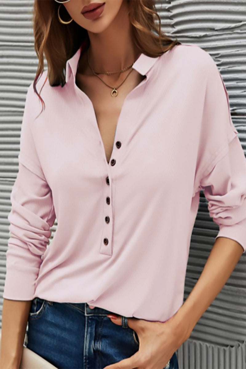 Silvia | Casual T-shirts with plain buttons and turn-down collar