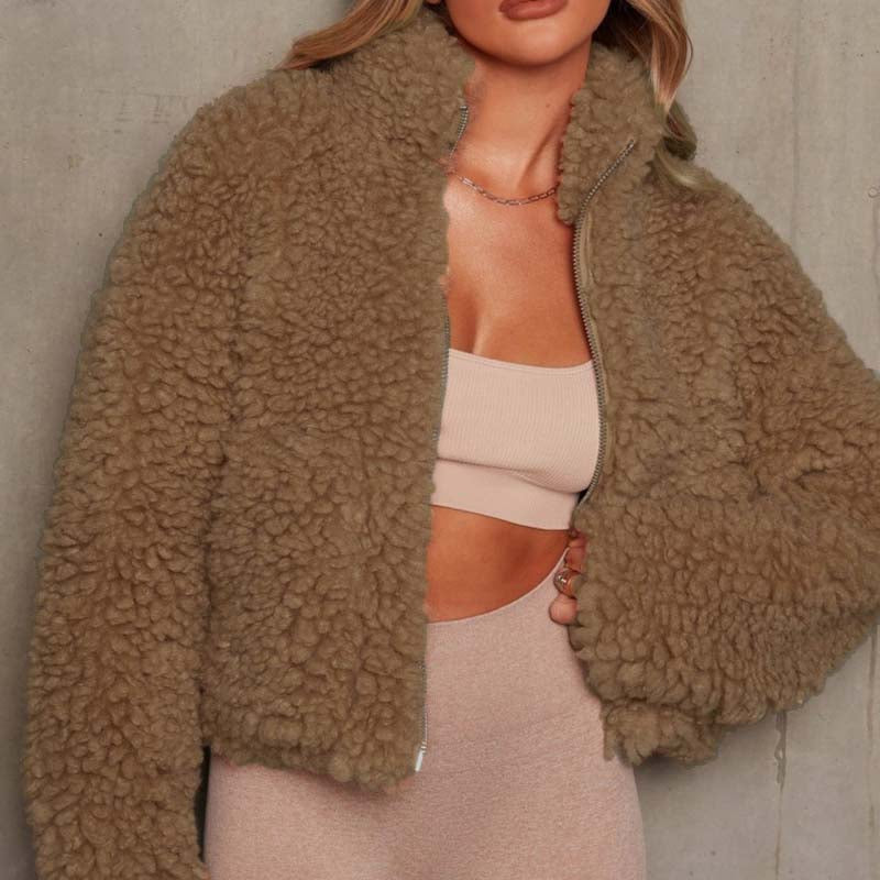 Consuelo | Casual solid patchwork basic outerwear with zip collar
