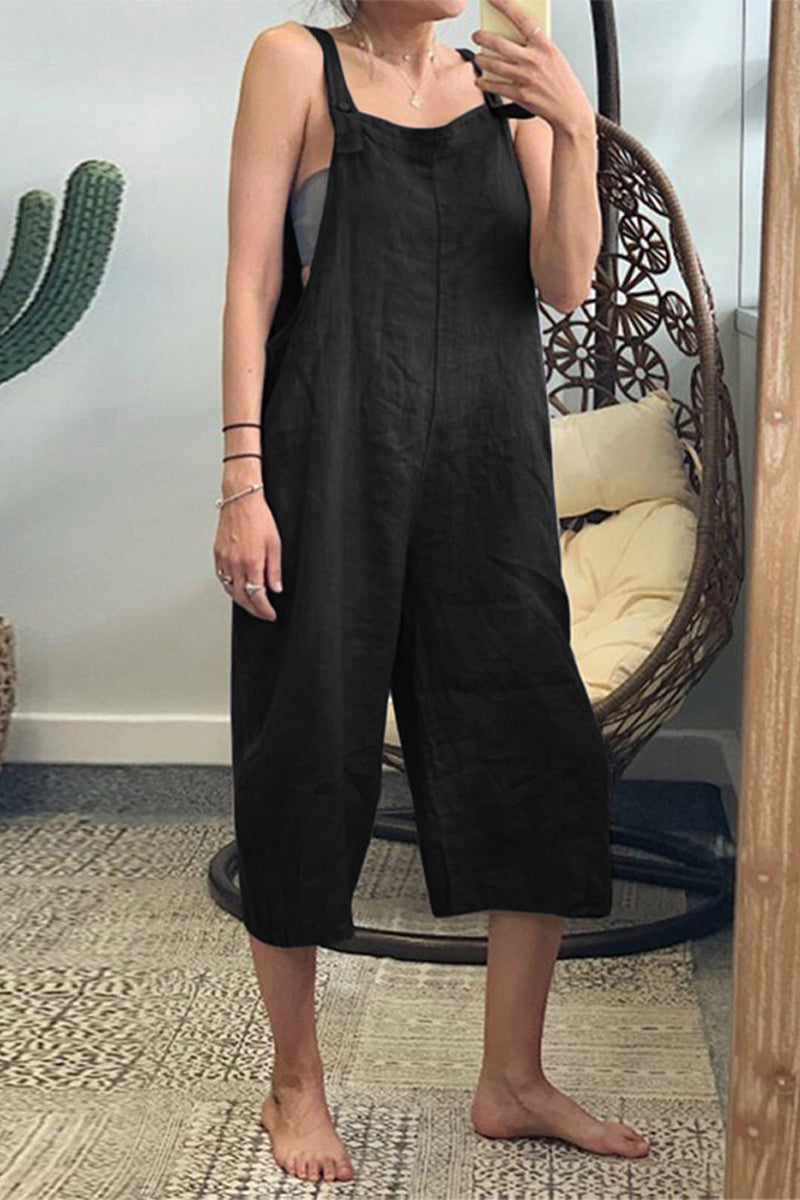 Leire | Casual simple solid patchwork square collar jumpsuits