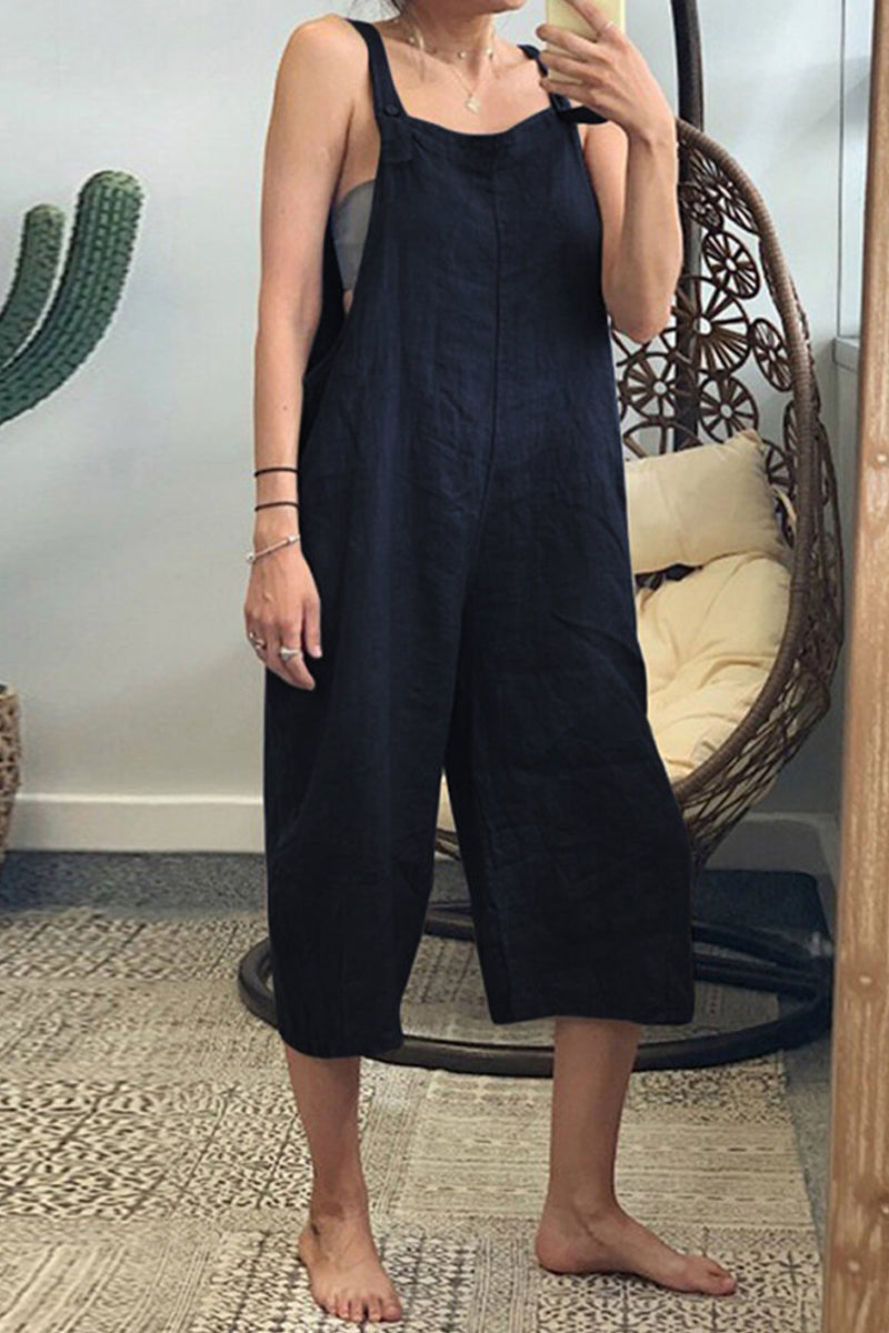 Leire | Casual simple solid patchwork square collar jumpsuits