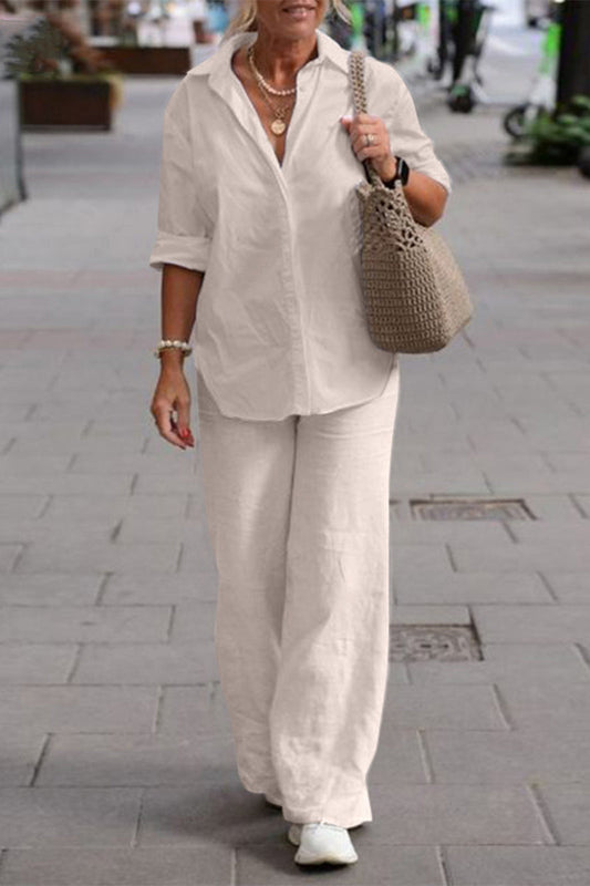 Laura | Casual Street Solid Solid Color Turndown Collar Long Sleeve Two Pieces